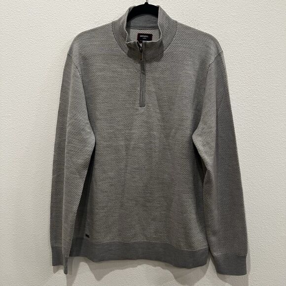 UNTUCKit Other - Untuckit Sweater Mens L 1/4 Zip Pullover Gray Merino Wool Mock Neck Long Sleeve